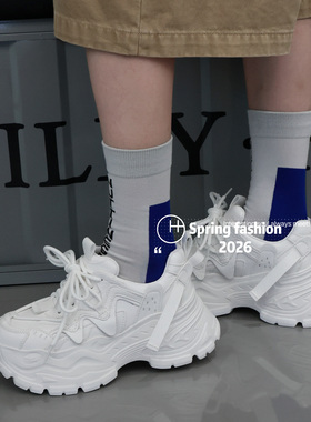 欧洲站女鞋2026春季新款白色厚底老爹鞋女增高小个子百搭休闲鞋女
