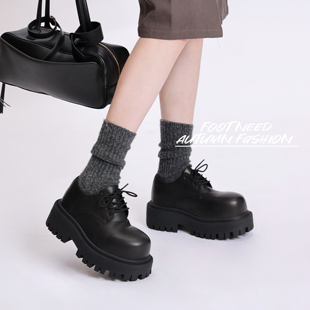 欧洲站2026春季英伦风厚底德比鞋女系带松糕底增高休闲圆头皮鞋潮