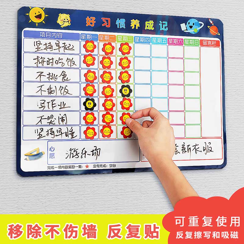 儿童成长自律表奖励墙贴磁力可移除不伤墙小学生幼儿好习惯表现日程表生活记录表宝宝计划学习计划表奖罚养成使用感如何?
