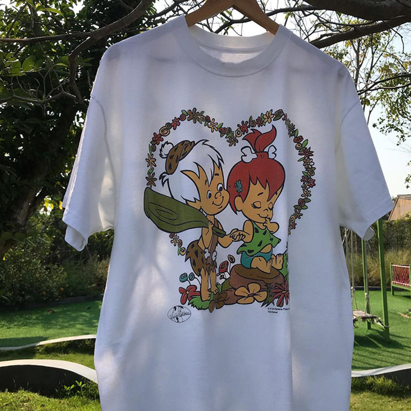 The Flintstones摩登原始人复古美潮卡通vintage短袖T恤男女宽松