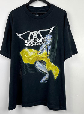 Aerosmith史密斯飞船乐队摇滚ins超火复古vintageT恤男女重磅短袖