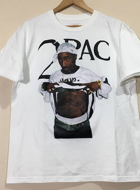 美式宽松嘻哈说唱西海岸2pac复古ins超货vintageT恤男女重磅短袖