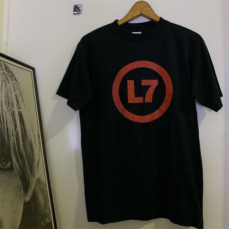 L7摇滚乐队简约小众印花230G重磅短袖美式宽松oversize小领口T恤