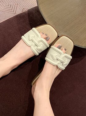夏季外穿平底方头一字带凉拖鞋女