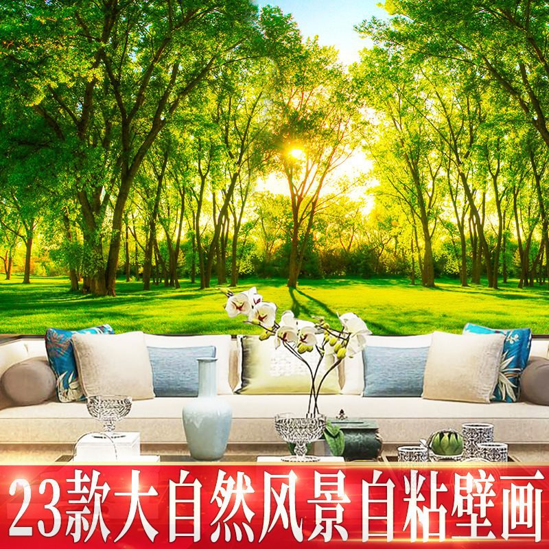 Landscape painting wallpaper, self-adhesive 3D three-dimens