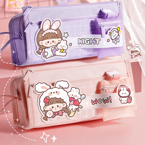 Creative cartoon multifunctional canvas pencil case for ele