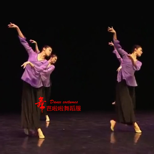 古典舞表演群舞身韵巡礼舞蹈服女飘逸紫色练功服半壶纱艺考演出服