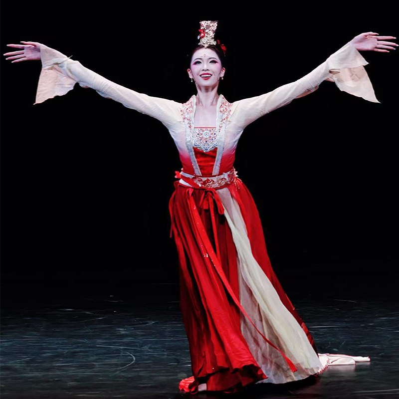 古典舞演出剧目服女红艳凝香长裙拖地独舞剧目表演服装艺考定制裙