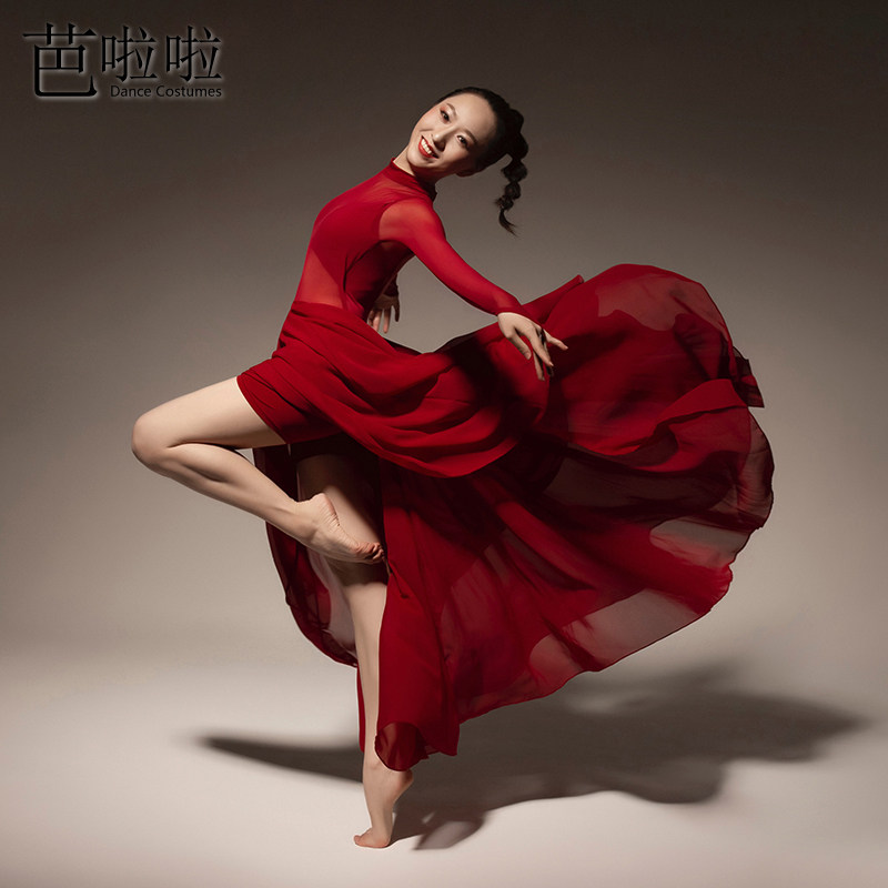 现当代舞服装时尚雪纺大摆舞蹈写真裙子飘逸现代舞连衣裙演出服女