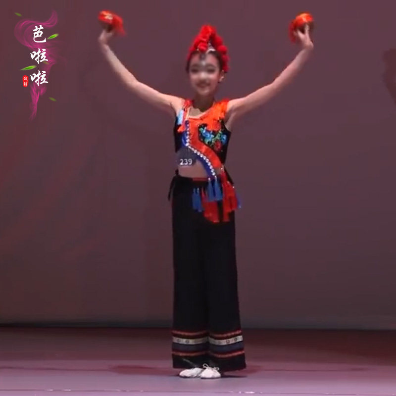 彝族舞蹈演出服红色蜻蜓舞蹈服