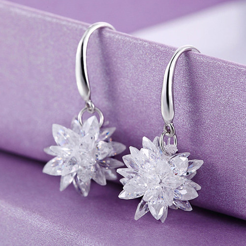 S925纯银水晶冰花耳坠