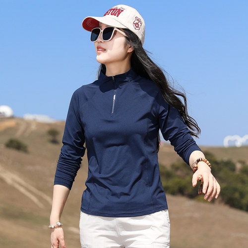 户外防晒速干衣女长袖T恤衫上衣轻薄透气徒步登山运动快干衣女夏