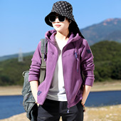 户外运动连帽抓绒衣女上衣保暖透气登山加厚内胆摇粒绒外套女开衫