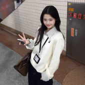 上衣 宽松高级感针织衫 格子拼接假两件学院风套头毛衣女季 新款