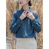 时尚 上衣秋新款 百搭复古衬衣女 女长袖 实拍牛仔衬衫