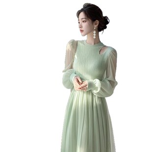 轻奢高级感重要场合气质独特绿色网纱连衣裙 法式 26春装 新款
