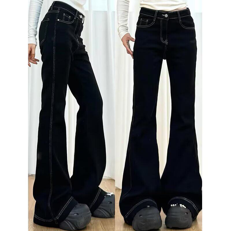 美式辣妹修身微喇牛仔裤女春季新款口袋刺绣提臀显瘦马蹄裤喇叭裤