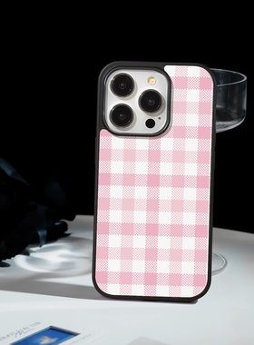 「桃粉格纹」苹果iPhone17promx手机壳16简约OPPOFINDX9荣耀14小米15华为mate80红米VIVOX300s钢化玻璃保护套