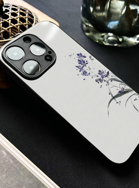 新中式素宣紫兰适用苹果17promax手机壳玻璃iphone14小米15华为mate80OPPOreno9荣耀vivox100一加iqoo红米k60