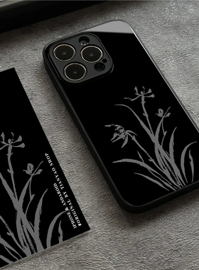 极简艺术手绘兰花适用iPhone14苹果13promax手机壳荣耀80玻璃保护套mate50华为p60一加vivox90小米12三星oppo