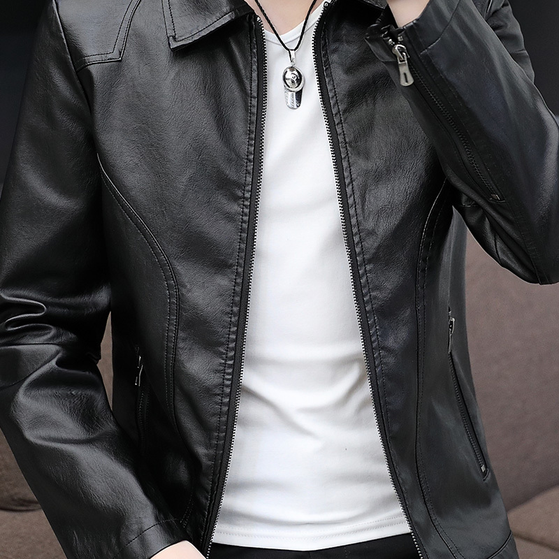 春季男士皮衣2021新款 修身韩版帅气西装领皮夹克春秋外套