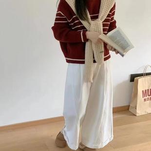 针织衫 减龄上衣两件套披肩休闲长袖 潮 2024秋冬新款 条纹毛衣女冬季