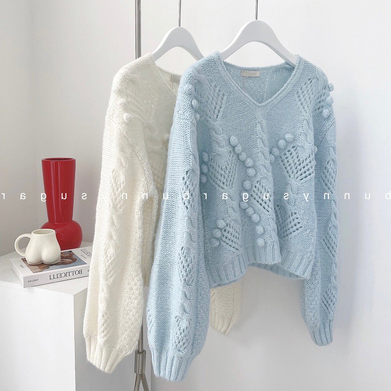 绵羊绒套头V领内搭外穿镂空