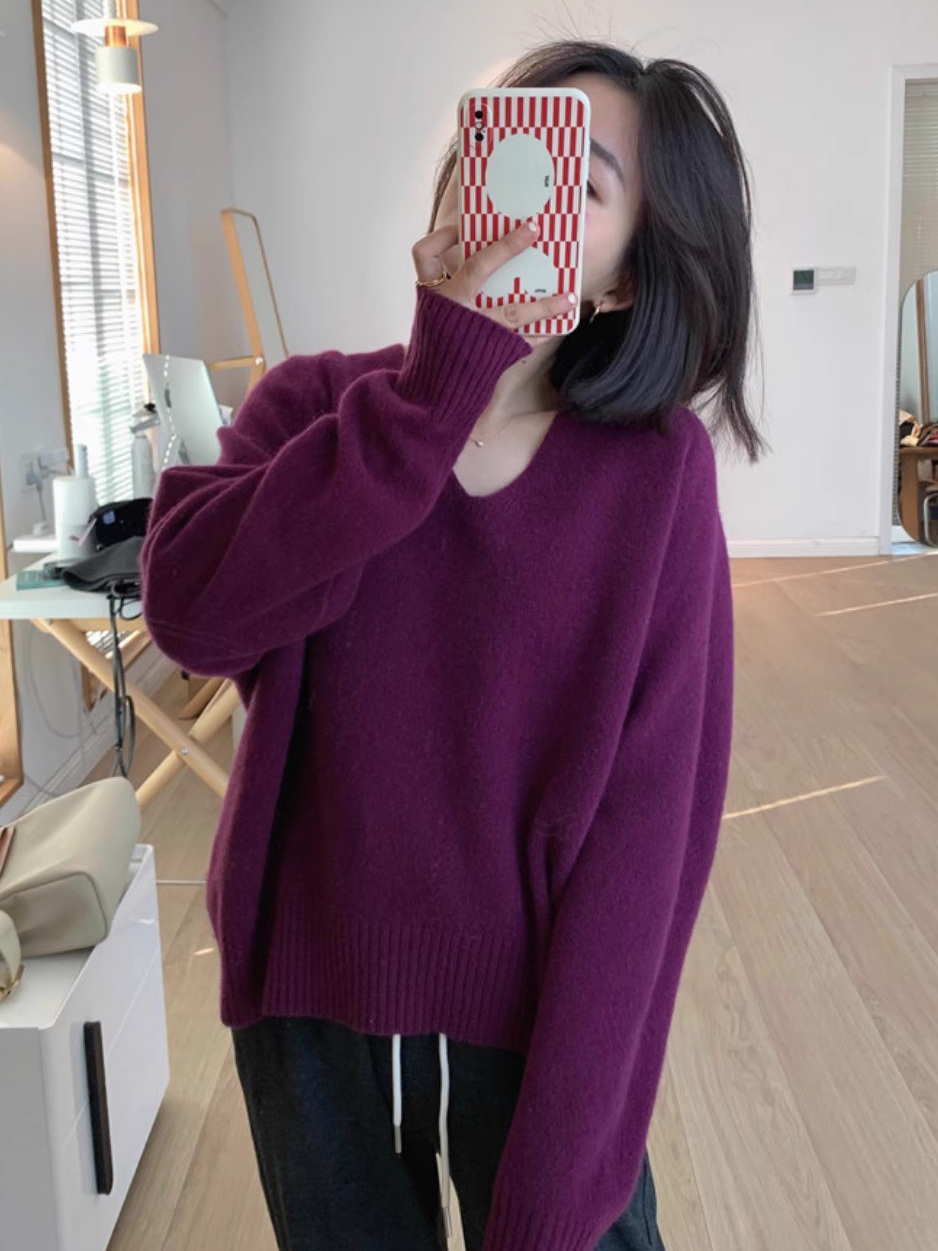 绵羊绒套头V领内搭外穿纯色