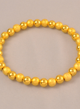 22克原创设计磨砂光面大金珠圆珠手链女镀24K金色大金球手链叠戴