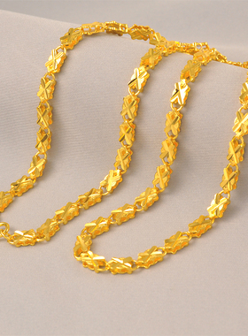 13克~高颜值送妈妈四叶草镀24K金色项链女士粗倒模美妆锁骨链厚实