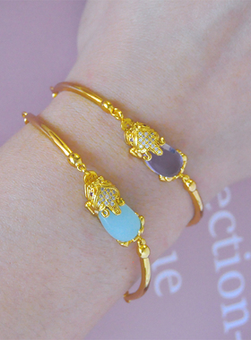 中国风国潮镀24K金色灵动貔貅手链女微镶个性独特手链送女友老婆