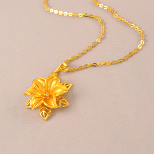 送女友老婆礼盒装洋气镀24K金色吊坠镂空夸张大花朵项链女士坠子