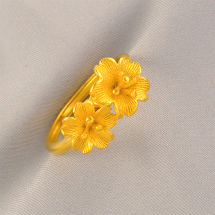 新中式古法镀24K金色繁花锦簇戒指小雏菊指环宫廷复古送女友老婆