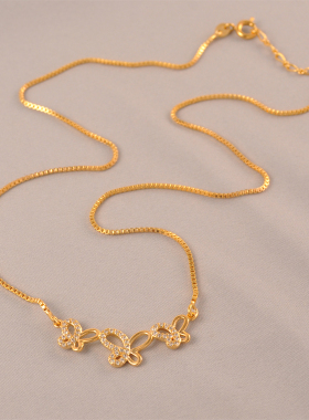 防过敏镀18K金色盒仔链蝴蝶少女项链超仙小富婆饰品学生锁骨链女