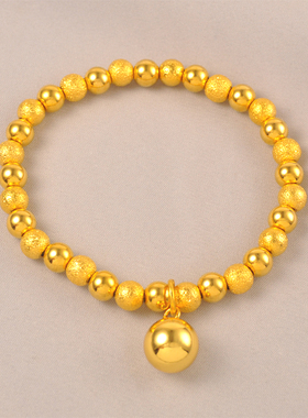 24克~日韩镀24K金色磨砂光面圆珠许愿球弹力绳手链百搭包金手串女