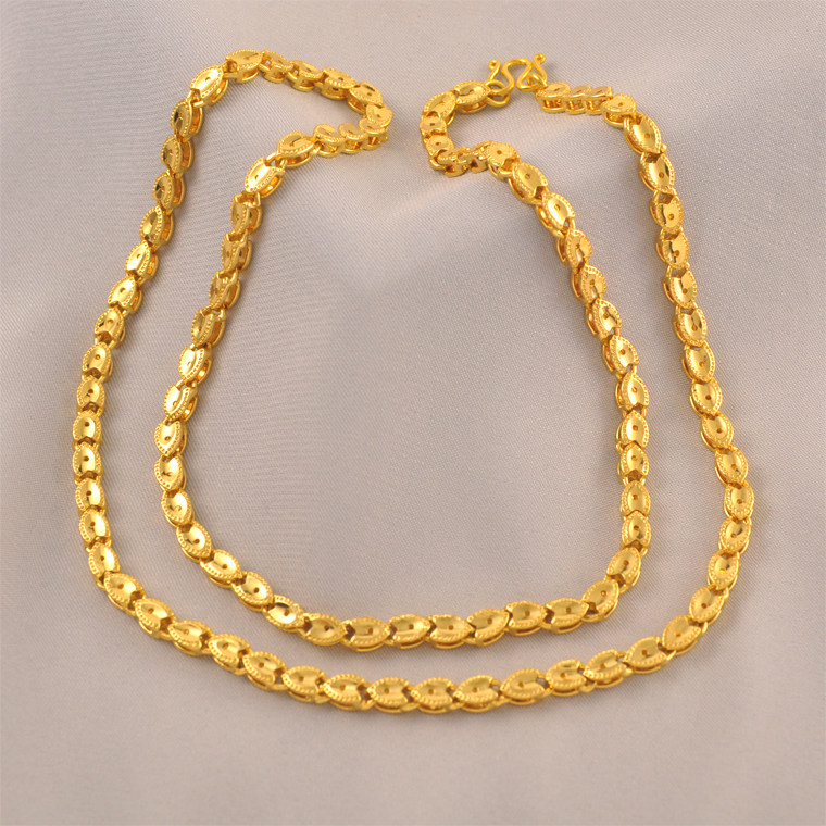 14克~原创设计时尚百搭粗款小鱼素金链万能镀24K金色加长项链女士