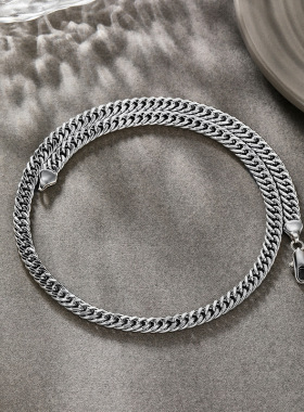欧美风精致仿真铂金编织项链马鞭镀18K白金色加长大金链子项链男