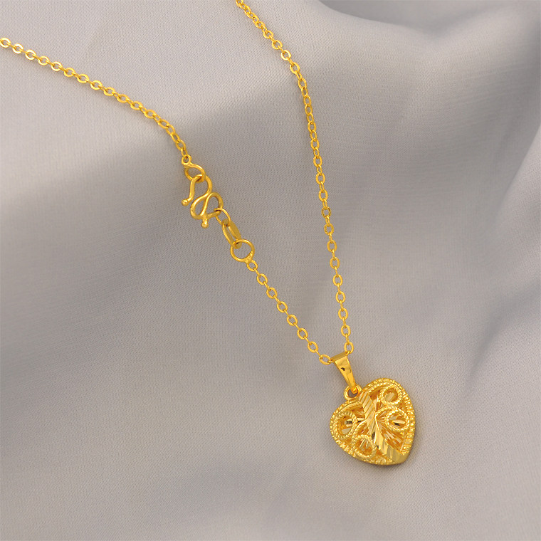 2025年新款久不掉色镀24K金色项链女仿真黄金鸡心吊坠项链送妈妈