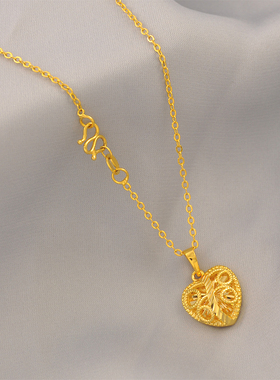 2026年新款久不掉色镀24K金色项链女仿真黄金鸡心吊坠项链送妈妈