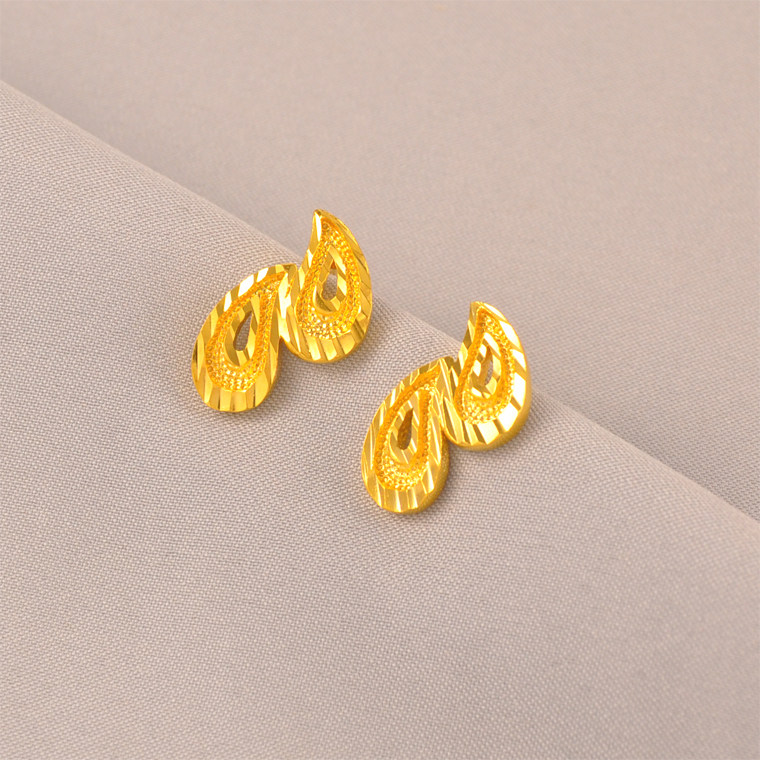 精致典雅金叶形耳钉镀24K金色耳饰耳环女款实心送中老年人送妈妈