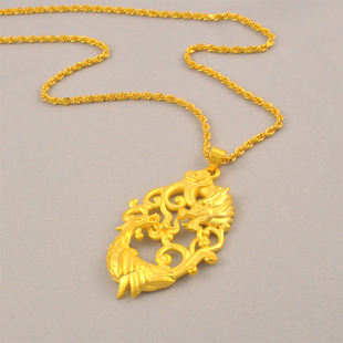 新中式龙凤呈祥吊坠项链镀24K金色仿金假黄金婚嫁新娘结婚项链女