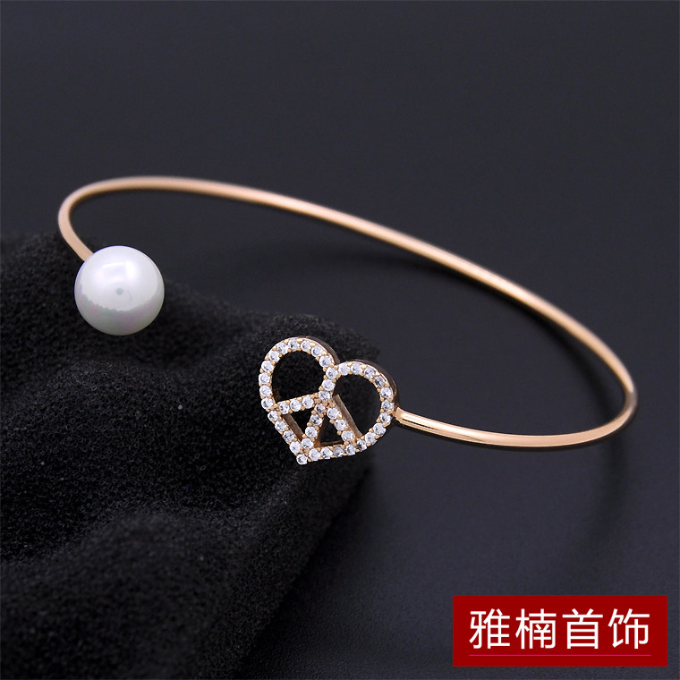 珍珠镀18K玫瑰金色手镯女小众设计网红开口手环简约个性冷淡风