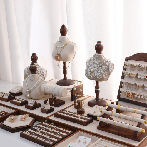 胡桃木模特项链展示架组合陈列架