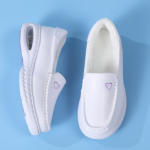 气垫护士鞋女秋冬季真皮防滑透气不累脚软底加绒加厚工作医护棉鞋