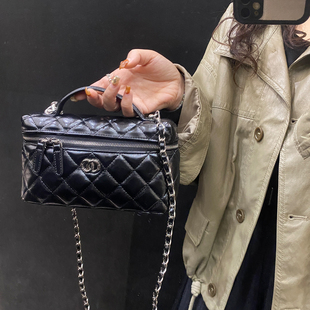 黑色小香风包包女2025新款高级感手提斜挎包女款菱格链条包百搭潮