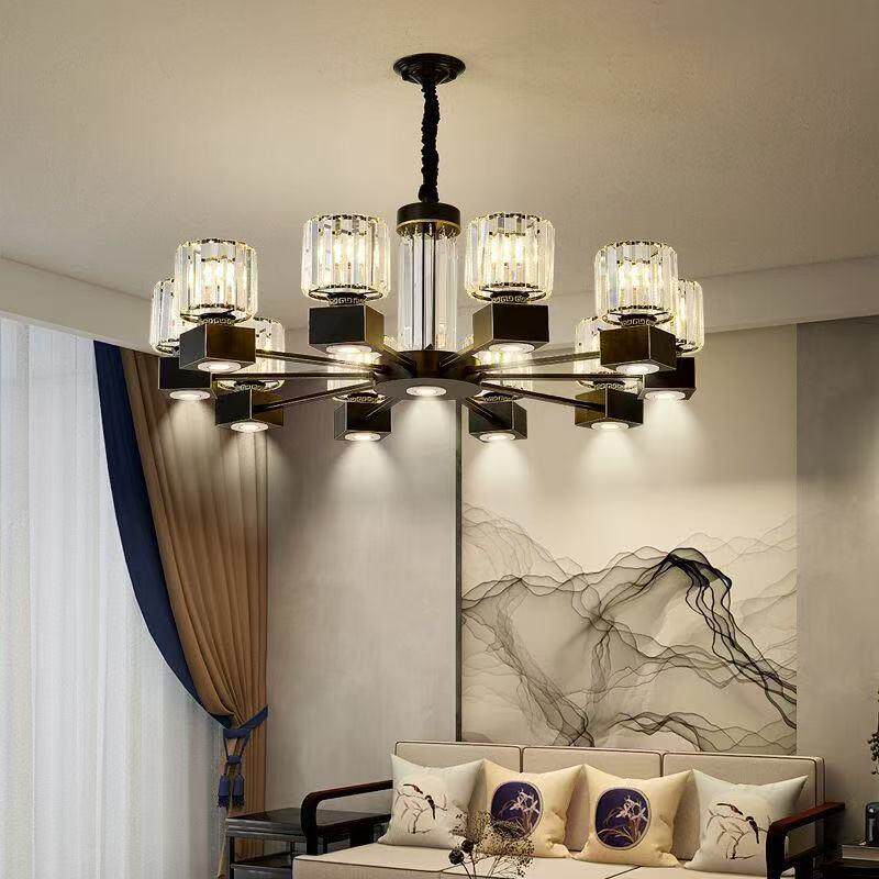 新中式水晶饭店包厢吊灯简约创意餐厅灯具酒店大厅灯具轻奢带射灯