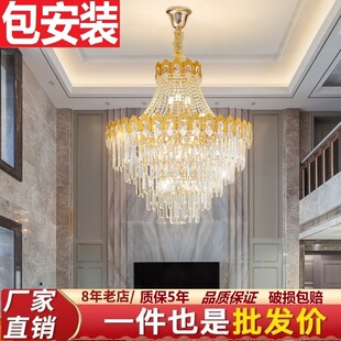 别墅复式楼大吊灯现代简约挑高楼中楼客厅水晶吊灯酒店中空挑空灯