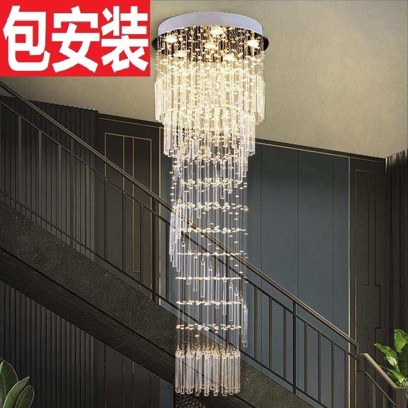 豪华别墅楼梯水晶长吊灯复式楼客厅吊灯现代简约酒店大吊灯