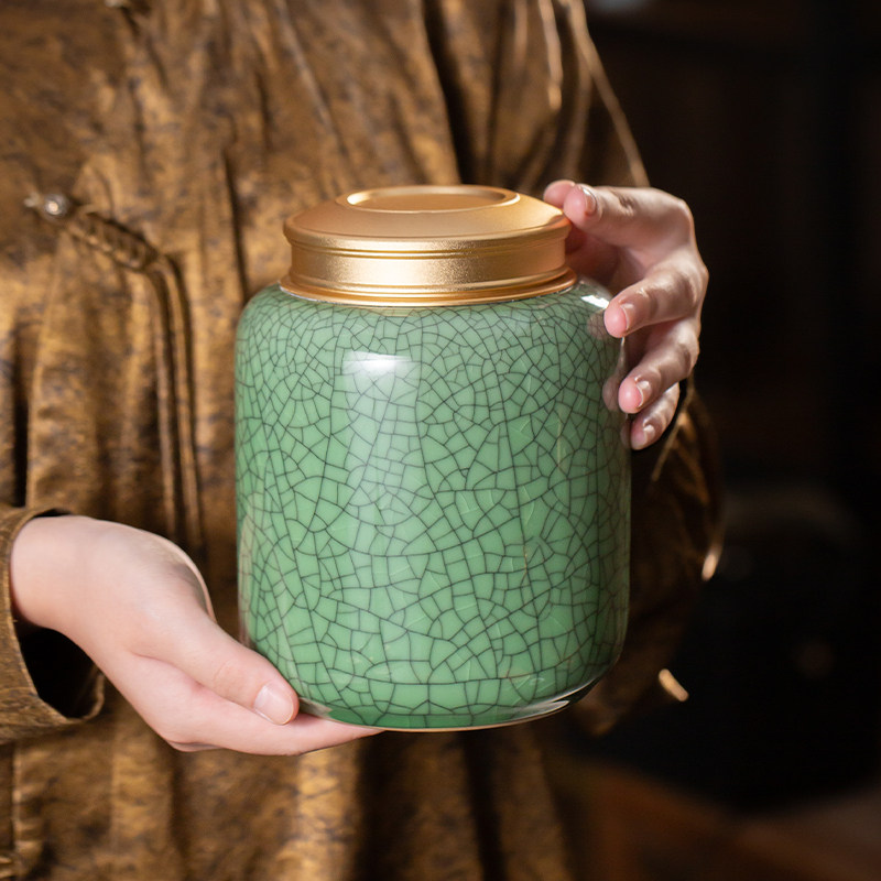 青瓷茶叶罐家用大号密封储存罐陶瓷金属盖大容量绿茶罐中式储物罐,餐饮具,茶叶罐,淘宝优惠券,粉丝福利购,淘宝优惠卷