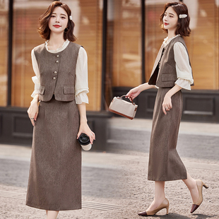 小香风法式套装裙女2026春新款时尚气质马甲衬衫半身裙职业三件套